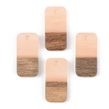 Opaque Resin & Walnut Wood Pendants, Rectangle, Light Salmon, 21.5x10x3mm, Hole: 2mm