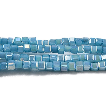 Baking Painted Glass Beads Strands, Imitation Jaed, AB Color, Faceted, Cube, Deep Sky Blue, 2.5x2.5x2.5mm, Hole: 0.8mm, about 191~193pcs/strand, 18.11~18.50 inch(46~47cm)