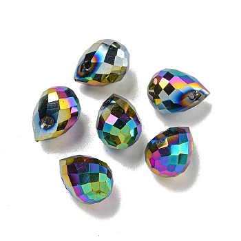 Electroplate Glass Beads, Faceted, Full Plated, Teardrop, Rainbow Plated, 9.5x8mm, Hole: 1.2mm
