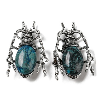 Dual-use Items Alloy Brooch, with Natural Crazy Agate, Spider, 49.5x35.5x15~16mm, Hole: 4x2.5mm