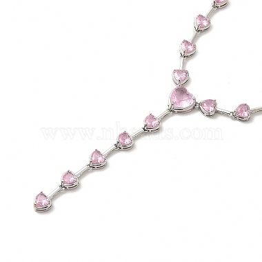 Cubic Zirconia Heart Link Chain Lariat Necklace(NJEW-E074-07)-3