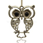 Antique Silver Alloy Rhinestone Owl Large Pendants, Crystal, 55x45x3mm, Hole: 3.5mm(ALRI-J005-01AS)
