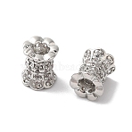Brass Micro Pave Clear Cubic Zirconia Beads, Cadmium Free & Nickel Free & Lead Free, Barrel, Wavy edge, Platinum, 8x6.5mm, Hole: 1.8mm(KK-G503-21P)