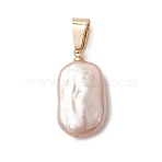 Natural Baroque Keshi Pearl Pendants, Rectangle Charms with 201 Stainless Steel Snap on Bails, PeachPuff, Golden, 20~22x12x5~6mm, Hole: 6x3mm(PALLOY-JF05218-01)
