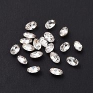 Glass Rhinestone Cabochons, Pointed Back & Silver Back Plated, Oval, Crystal, 5x3x2mm(GGLA-P002-02C-06)