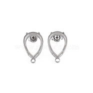304 Stainless Steel Stud Earring Findings, Earring Setting for Rhinestone, with Ear Nuts and Loop, Teardrop, Stainless Steel Color, 19x12mm, Hole: 1.8mm, Pin: 0.7mm, Tray: 10x14mm(STAS-N097-235P)