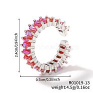 Brass Glass Cuff Rings, Open Rings for Women, Cerise(ZQ1341-12)