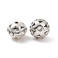 Tibetan Style Alloy Beads, Rondelle with Flower, Antique Silver, 8x6.5mm, Hole: 1mm, about 800pcs/1000g(FIND-H038-38AS)
