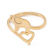 Ion Plating(IP) 201 Stainless Steel Elephant with Heart Adjustable Ring for Women, Real 18K Gold Plated, US Size 6 1/4(16.7mm)(RJEW-K238-07G)