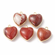 Natural Red Jasper Pendants, with Golden Plated Brass Findings, Heart Charms, 18~19x15~17x7~10mm, Hole: 2mm(G-C005-01G-18)