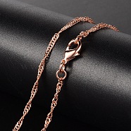 Brass Necklaces, Singapore Chains/Water Wave Chains, with Lobster Clasp, Rose Gold, 17.4 inch, 2mm(X-MAK-K003-05RG)