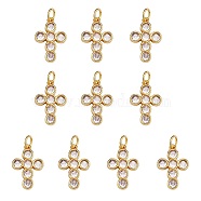 10Pcs Rack Plating Brass Micro Pave Clear Cubic Zirconia Pendants, with Jump Rings, Long-Lasting Plated, Cadmium Free & Lead Free, Cross, Real 18K Gold Plated, 16.5x11x2.5mm, Hole: 3.2mm(ZIRC-SZ0004-15)
