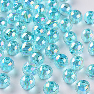 Transparent Acrylic Beads, AB Color Plated, Round, Pale Turquoise, 8x7mm, Hole: 2mm, about 1745pcs/500g(MACR-S370-B8mm-755)