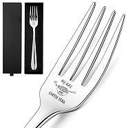 410# Stainless Steel Fork, Word, with 1Pc Paper Cutlery Storage Box, Food, 210mm(AJEW-WH0474-004)