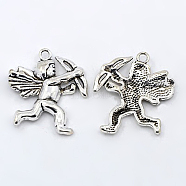 Tibetan Style Alloy Pendants, Lead Free, Cadmium Free and Nickel Free, Cupid/Cherub, Antique Silver, 29mm long, 27mm wide, 3mm thick, hole: 2mm(LF11385Y-NF)
