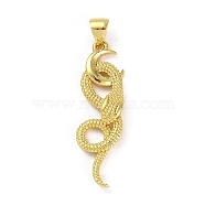 Brass Pendants, Snake with Moon Charm, Golden, 31x9x4mm, Hole: 5x4mm(KK-D042-01A-G)