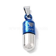 Alloy Pendants, Pill Charms, Blue, 30x9.5mm, Hole: 8.5x5mm(TIBE-L012-027BLP)