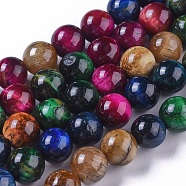 Natural Tiger Eye Beads Strands, Dyed & Heated, Round, Colorful, 8mm, Hole: 1mm, about 47pcs/strand, 15.1 inch(38.5cm)(G-K301-8mm-02)