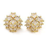 Brass Micro Pave Clear Cubic Zirconia Stud Earrings, Cube, Real 18K Gold Plated, 18x25mm(EJEW-B065-01G)