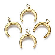 316 Surgical Stainless Steel Charms, with Jump Rings, Double Horn/Crescent Moon, Real 14K Gold Plated, 14x14.5x2.5mm, Jump Ring: 4mm in diameter, 0.5mm thick, 2.5mm inner diameter(STAS-S116-423)