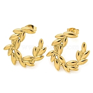 Ion Plating(IP) 304 Stainless Steel Ear Studs, Leaf, Real 18K Gold Plated, 20x21mm(EJEW-P270-03G)