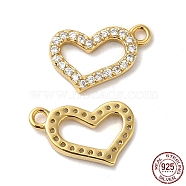 925 Sterling Silver Micro Pave Cubic Zirconia Charms, Asymmetrical Heart Charm, Real 18K Gold Plated, 9x12x1.5mm, Hole: 1.2mm(STER-I010-32G)