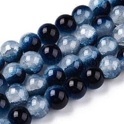 Crackle Baking Painted Imitation Jade Glass Beads Strands, Two Tone, Round, Midnight Blue, 6mm, Hole: 1.2mm, about 147pcs/strand, 31.10''(79cm)(DGLA-T003-6mm-15)