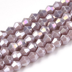 Opaque Solid Color Electroplate Glass Beads Strands, AB Color Plated, Faceted, Bicone, Thistle, 2.9~3.3x2.5mm, Hole: 0.7mm, about 145~150pcs/strand, 16.34~16.54 inch(41.5~42cm)(EGLA-A039-P2mm-B13)