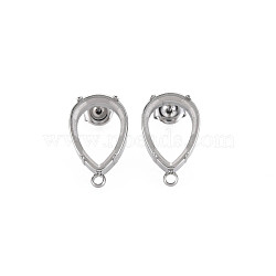 Non-Tarnish 304 Stainless Steel Stud Earring Findings, Earring Setting for Rhinestone, with Ear Nuts and Loop, Teardrop, Stainless Steel Color, 19x12mm, Hole: 1.8mm, Pin: 0.7mm, Tray: 10x14mm(STAS-N097-235P)