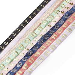 Polyester Elastic Printed Ribbon, Hot Stamping Ribbon, Footprint & Shell & Anchor Pattern, Mixed Color, Mixed Patterns, 5/8 inch(15mm), 1 yard/pc(OCOR-XCP0001-57)