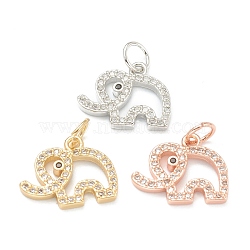 Brass Micro Pave Clear Cubic Zirconia Charms, Long-Lasting Plated, with Jump Ring, Elephant, Mixed Color, 11.5x14.5x2mm, Hole: 3.5mm(ZIRC-B010-34)