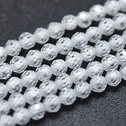 Cubic Zirconia Bead Strands, Round, Faceted, White, 2mm, Hole: 0.2mm, about 14.96 inch(38cm), 184pcs/strand(X-G-I224-A04)