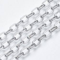 304 Stainless Steel Paperclip Chains, Drawn Elongated Cable Chains, with Spool, Unwelded, Flat Oval, Stainless Steel Color, 8x5x1mm, about 82.02 Feet(25m)/roll(CHS-S001-05A-P)