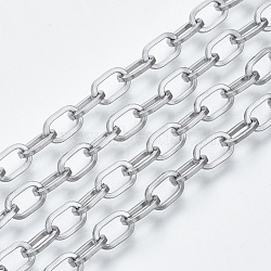 Tarnish Resistant 304 Stainless Steel Paperclip Chains, Drawn Elongated Cable Chains, with Spool, Unwelded, Flat Oval, Stainless Steel Color, 8x5x1mm, about 82.02 Feet(25m)/roll(CHS-S001-05A-P)