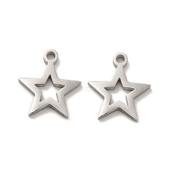 Non-Tarnish 304 Stainless Steel Charms, Hollow Star, Stainless Steel Color, 12x11x1.4mm, Hole: 1.4mm(X-STAS-M089-57P)