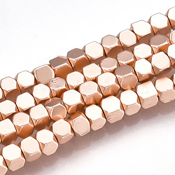 Electroplate Non-magnetic Synthetic Hematite Beads Strands, Cube, Rose Gold Plated, 2x2x2mm, Hole: 0.5mm, about 203pcs/strand, 16.5 inch(G-T061-186RG)