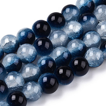 Crackle Baking Painted Imitation Jade Glass Beads Strands, Two Tone, Round, Midnight Blue, 6mm, Hole: 1.2mm, about 147pcs/strand, 31.10''(79cm)