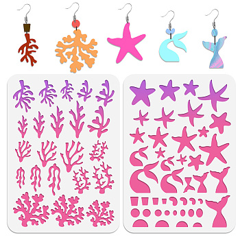 2Pcs 2 Style PET Plastic Earring Handwork Template, Card Leather Cutting Stencils, Starfish, 29.7x21cm, 1pc/style