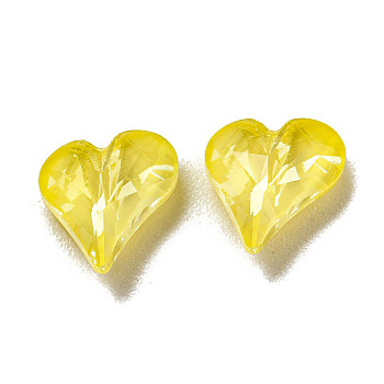 Glass Rhinestone Cabochons, Point Back & Back Plated, Faceted, Heart, Jonquil, 8x8x4mm