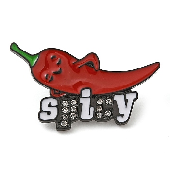 Spicy Hot Chili Pepper Alloy Enamel Pins, Cartoon Hot Pepper Brooches, with Crystal Rhinestone, FireBrick, 21x36.5mm