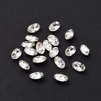 Glass Rhinestone Cabochons, Pointed Back & Silver Back Plated, Oval, Crystal, 5x3x2mm