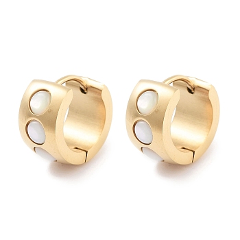 Ion Plating(IP) 304 Stainless Steel & Natural Shell Huggie Hoop Earrings for Women, with 316 Surgical Stainless Steel Ear Pins, Golden, 7x12.5mm