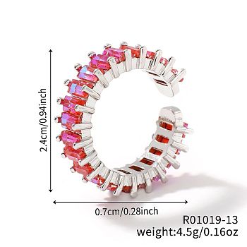 Brass Glass Cuff Rings, Open Rings for Women, Cerise