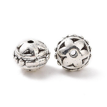 Tibetan Style Alloy Beads, Rondelle with Flower, Antique Silver, 8x6.5mm, Hole: 1mm, about 800pcs/1000g