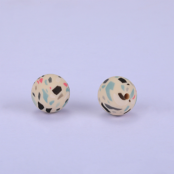 Printed Round Silicone Focal Beads, Colorful, 15x15mm, Hole: 2mm