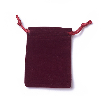 Velvet Packing Pouches, Drawstring Bags, Dark Red, 9.2~9.5x7~7.2cm