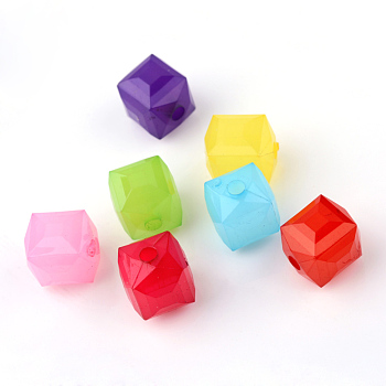 Imitation Jelly Acrylic Beads, Cube, Faceted, Mixed Color, 12.5x11.5mm, Hole: 2.5mm