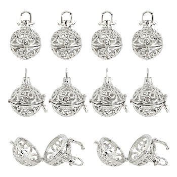 ARRICRAFT Brass Hollow Cage Pendants, For Chime Ball Pendant Necklace Making, Round, Platinum, 36mm, 29x27x23mm, Hole: 6x6mm, Inner Diameter: 18mm, 10pcs