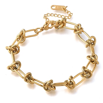 Ion Plating(IP) 304 Stainless Steel Knot Link Bracelets for Women, Real 18K Gold Plated, 6-3/8 inch(16.3cm)