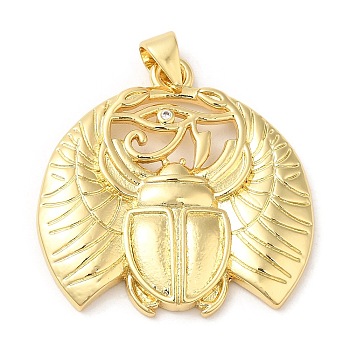 Brass with Cubic Zirconia Pendants, Long-Lasting Plated, Lead Free & Cadmium Free, Allomyrina Dichotoma, Real 18K Gold Plated, 27x27x3mm, Hole: 4x3.5mm